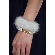 Mink Wristband in Pearl with Leather & Light Gold Hook 